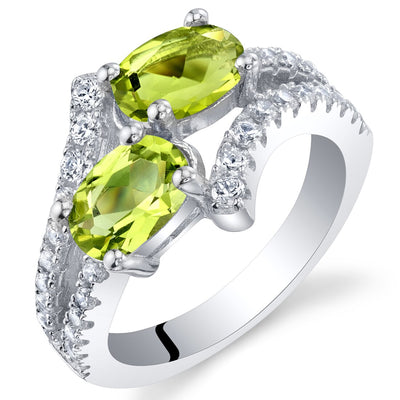 Two-Stone Peridot Sterling Silver Ring 1.50 Carats Oval Shape