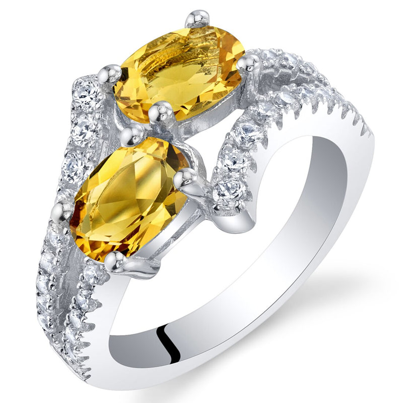 Two-Stone Citrine Sterling Silver Ring 1.25 Carats Oval Shape