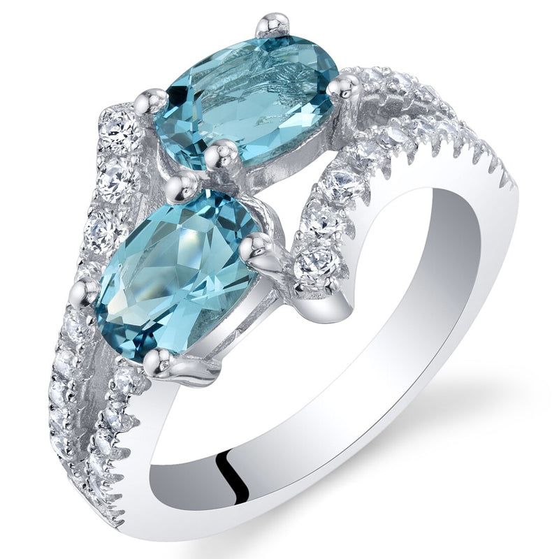 London Blue Topaz Sterling Silver Two-Stone Ring 1.75 Carats Sizes 5 to 9