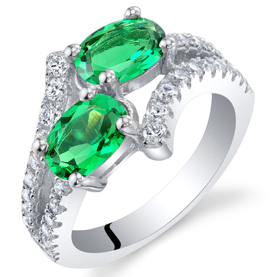 Two-Stone Emerald Sterling Silver Ring 1.50 Carats Oval Shape
