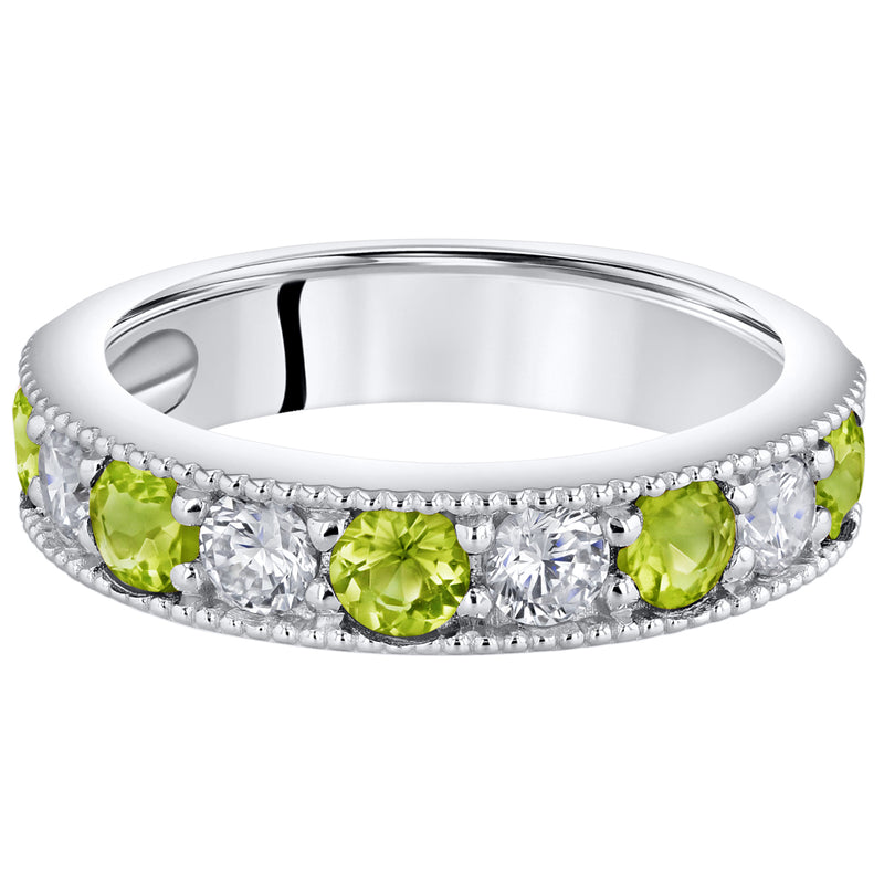 Sterling Silver Peridot Milgrain Half Eternity Ring Band Sizes 5 to 9