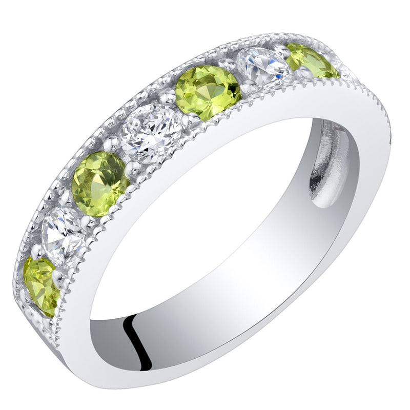 Sterling Silver Peridot Milgrain Half Eternity Ring Band Sizes 5 to 9