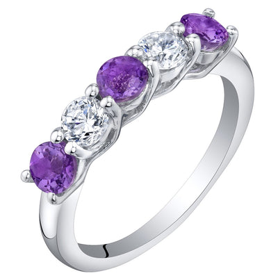 Sterling Silver Amethyst Five-Stone Trellis Ring Band Sizes 5 to 9