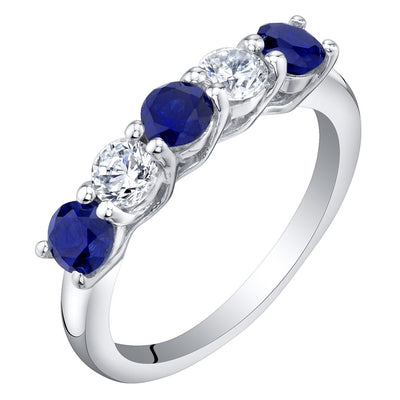 Blue Sapphire 5-Stone Trellis Ring Band Sterling Silver