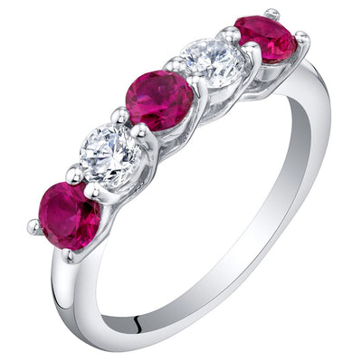 Sterling Silver Created Ruby Five-Stone Trellis Ring Band Sizes 5 to 9