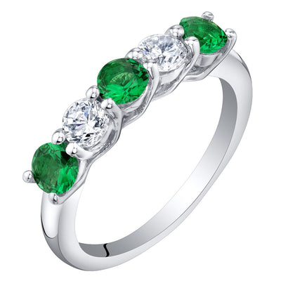 Emerald 5-Stone Trellis Ring Band Sterling Silver