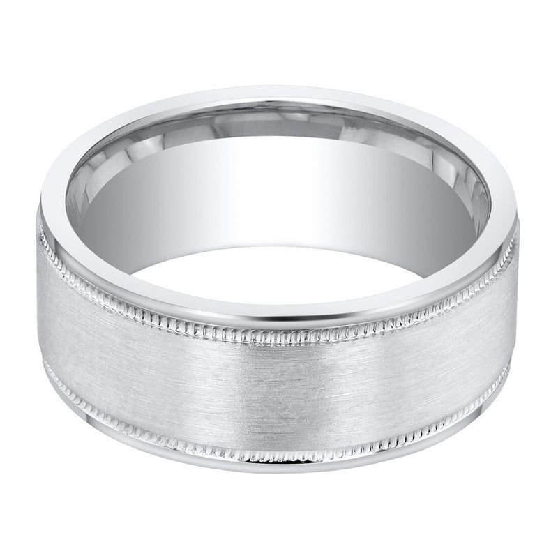 Mens Classic Sterling Silver Wedding Ring Band In Milgrain Brushed Matte 8Mm Comfort Fit Sizes 8 To 14 Sr11888 alternate view and angle