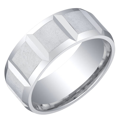 Men's Delta Wedding Ring Band 8mm Sterling Silver Brush Satin Comfort Fit