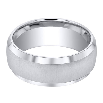 Mens Sterling Silver Beveled Edge Wedding Ring Band In Brushed Matte 8Mm Comfort Fit Sizes 8 To 14 Sr11892 alternate view and angle