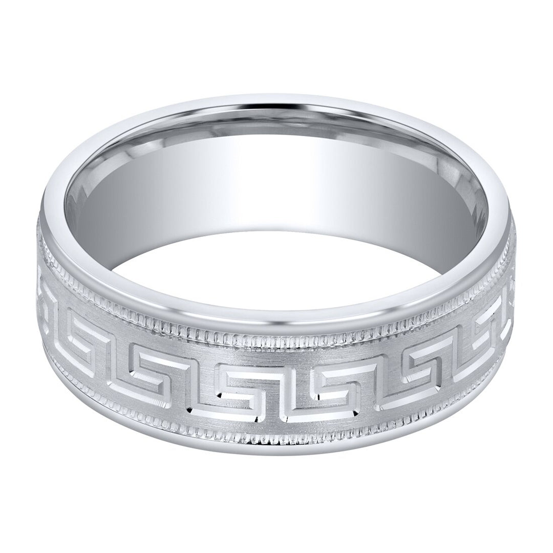 8mm 925 Sterling Silver, Greek key Wedding Band, Brushed wedding band for men, Ring with Milgrain, Classic silver wedding ring for men, store 8175