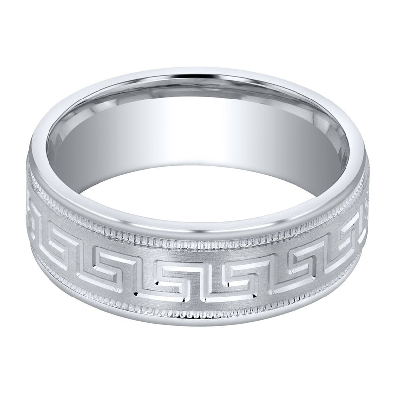Mens Sterling Silver Greek Key Wedding Ring Band In Brushed Matte Milgrain 7Mm Comfort Fit Sizes 8 To 14 Sr11894 alternate view and angle