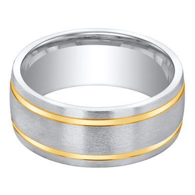 Mens Two Tone Sterling Silver Wedding Ring Band In Brushed Matte 8Mm Comfort Fit Sizes 8 To 14 Sr11896 alternate view and angle