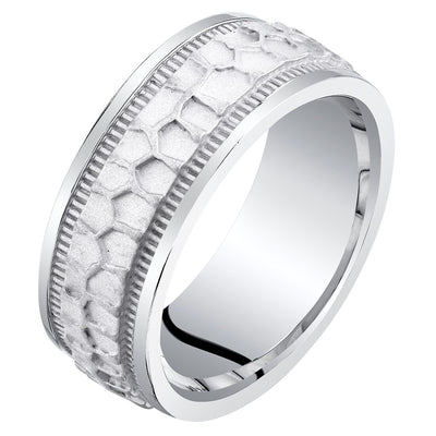 Men's Hammered Pattern Wedding Ring Band 8mm Sterling Silver Comfort Fit