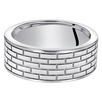 Mens Sterling Silver Brick Pattern Wedding Ring Band 8Mm Comfort Fit Sizes 8 To 14 Sr11904 alternate view and angle