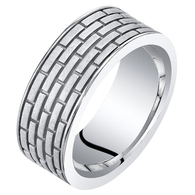 Men's Brick Pattern Wedding Ring Band 8mm Sterling Silver Comfort Fit