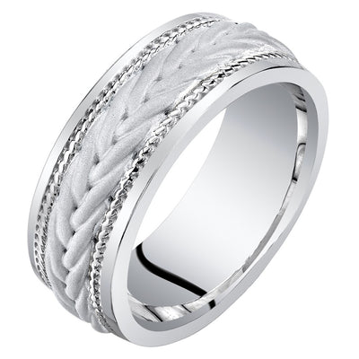Men's Rope Pattern Wedding Ring Band 8mm Sterling Silver Comfort Fit