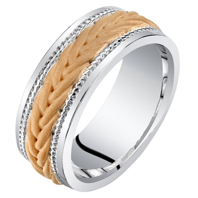 Men's Rope Pattern Wedding Ring Band 8mm Rose-Tone Sterling Silver Comfort Fit
