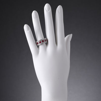 Sterling Silver Princess Cut Created Ruby Anniversary Ring Band Wide Width 2 Carats Sizes 5 To 9 Sr11920 on a model