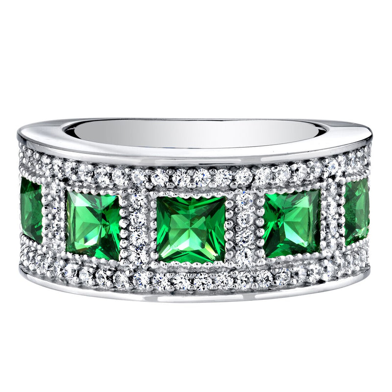 Sterling Silver Princess Cut Simulated Emerald Anniversary Ring Band Wide Width 2 Carats Sizes 5 To 9 Sr11922 alternate view and angle