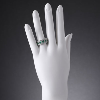 Sterling Silver Princess Cut Simulated Emerald Anniversary Ring Band Wide Width 2 Carats Sizes 5 To 9 Sr11922 on a model