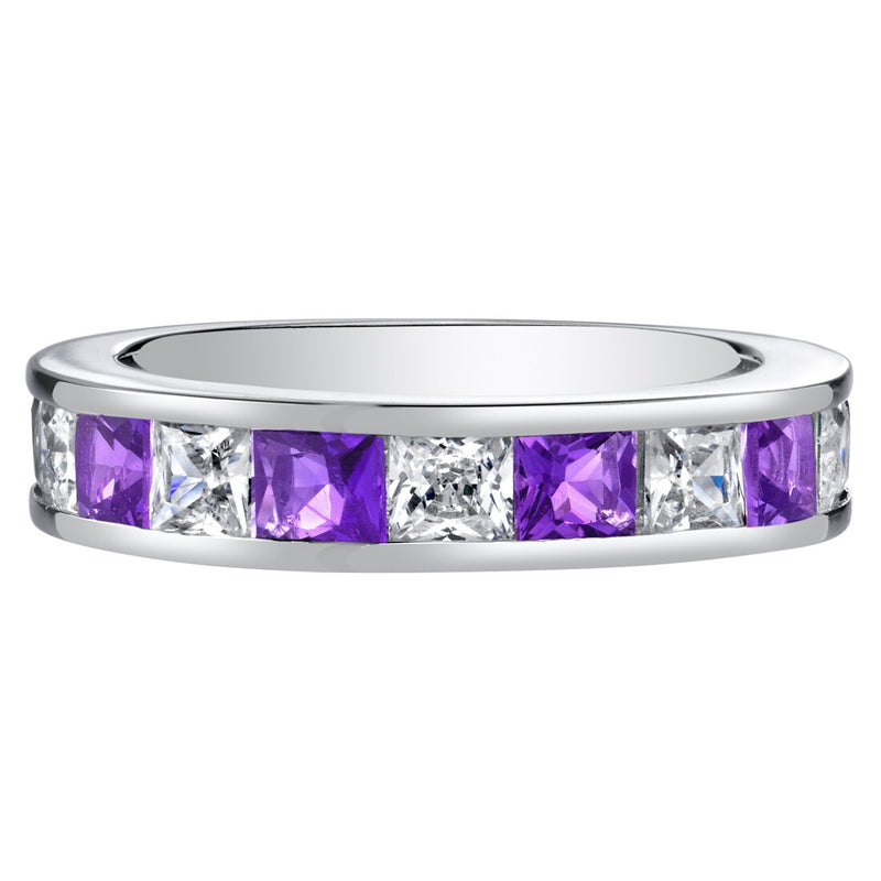 Sterling Silver Princess Cut Amethyst Half Eternity Wedding Ring Band Sizes 5 To 9 Sr11924 alternate view and angle