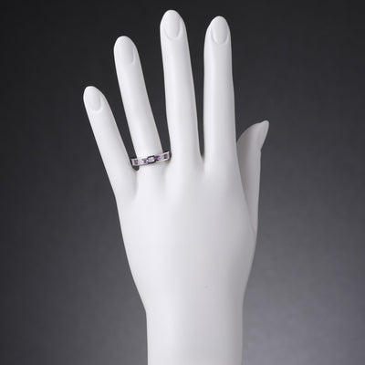 Sterling Silver Princess Cut Amethyst Half Eternity Wedding Ring Band Sizes 5 To 9 Sr11924 on a model