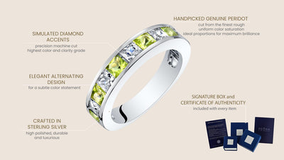 Sterling Silver Princess Cut Peridot Half Eternity Wedding Ring Band Sizes 5 To 9 Sr11926 infographic with additional information