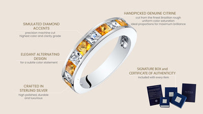 Sterling Silver Princess Cut Citrine Half Eternity Wedding Ring Band Sizes 5 To 9 Sr11928 infographic with additional information