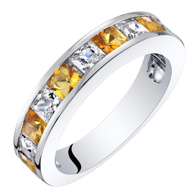 Sterling Silver Princess Cut Citrine Half Eternity Wedding Ring Band 1 Carat Sizes 5 to 9