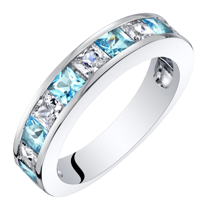 Princess Cut Swiss Blue Topaz Half-Eternity Ring Band Sterling Silver 1 Carat Total