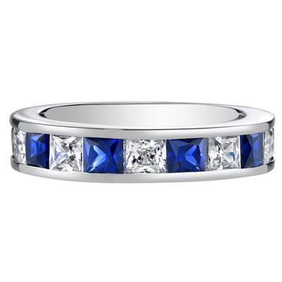Sterling Silver Princess Cut Created Sapphire Half Eternity Wedding Ring Band Sized 5 To 9 Sr11932 alternate view and angle