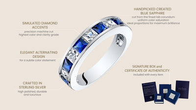 Sterling Silver Princess Cut Created Sapphire Half Eternity Wedding Ring Band Sized 5 To 9 Sr11932 infographic with additional information