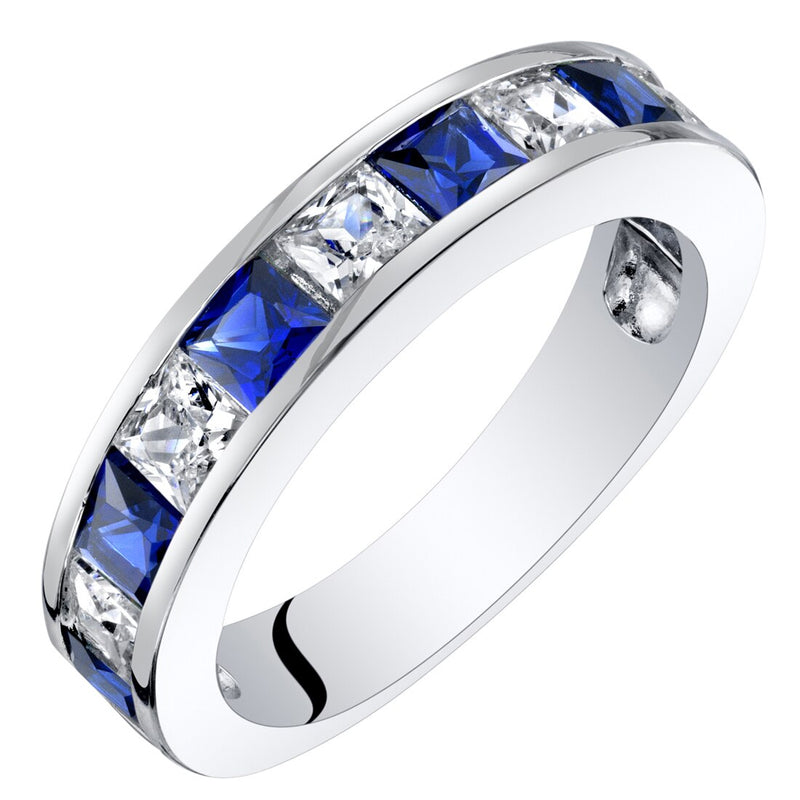 Princess Cut Blue Sapphire Half-Eternity Ring Band Sterling Silver 1 Carat Total