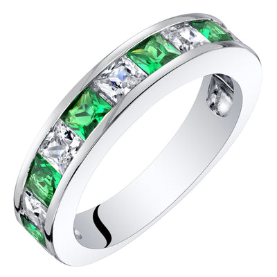 Sterling Silver Princess Cut Simulated Emerald Half Eternity Wedding Ring Band Sizes 5 to 9