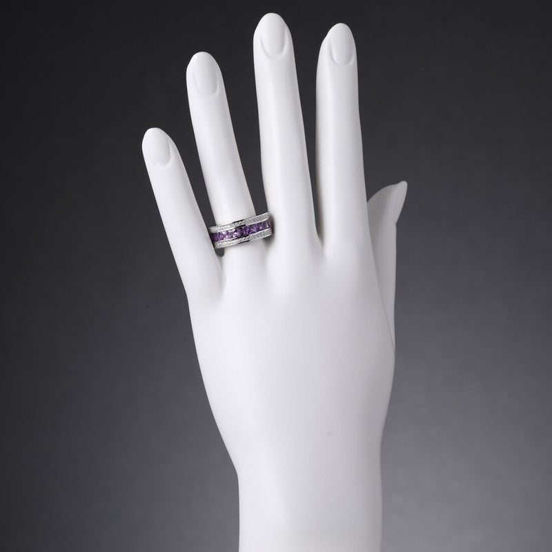 Sterling Silver Princess Cut Amethyst 3 Row Wedding Ring Band 2 Carats Sizes 5 To 9 Sr11938 on a model