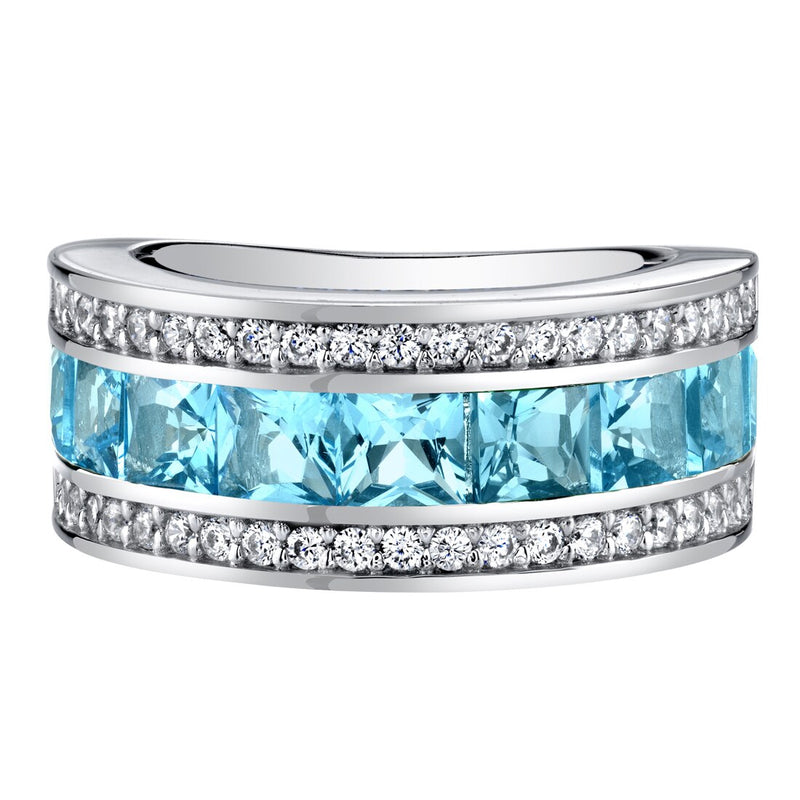 Sterling Silver Princess Cut Swiss Blue Topaz 3 Row Wedding Ring Band 2 25 Carats Sizes 5 To 9 Sr11942 alternate view and angle