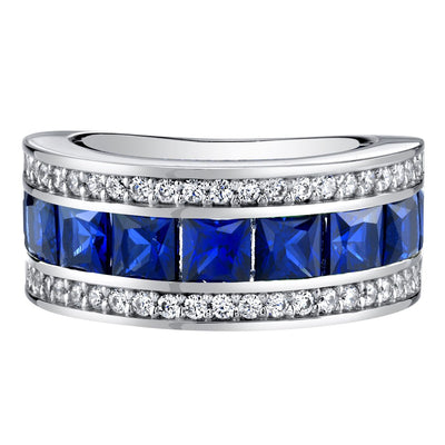 Sterling Silver Princess Cut Created Sapphire 3 Row Wedding Ring Band 2 5 Carats Sizes 5 To 9 Sr11944 alternate view and angle