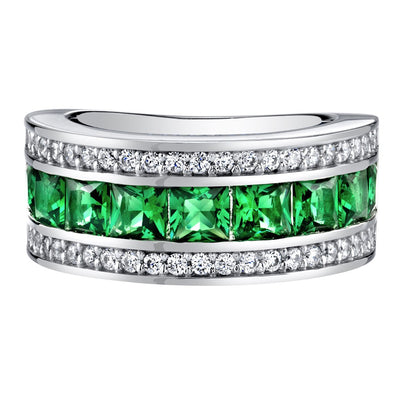 Sterling Silver Princess Cut Simulated Emerald 3 Row Wedding Ring Band 1 5 Carats Sizes 5 To 9 Sr11946 alternate view and angle