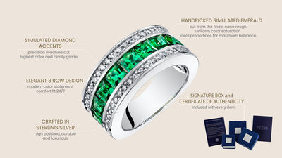 Sterling Silver Princess Cut Simulated Emerald 3 Row Wedding Ring Band 1 5 Carats Sizes 5 To 9 Sr11946 infographic with additional information