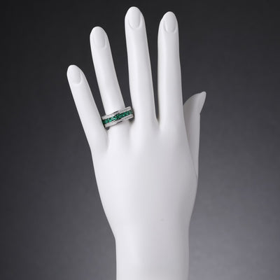 Sterling Silver Princess Cut Simulated Emerald 3 Row Wedding Ring Band 1 5 Carats Sizes 5 To 9 Sr11946 on a model