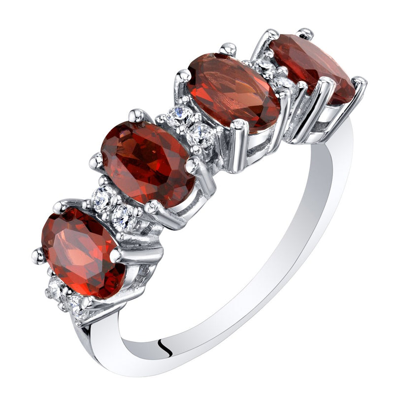 Garnet 4-Stone Anniversary Ring Band Sterling Silver 2.25 Carats Oval Shape
