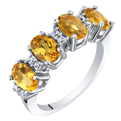 Citrine 4-Stone Anniversary Ring Band Sterling Silver 1.50 Carats Oval Shape