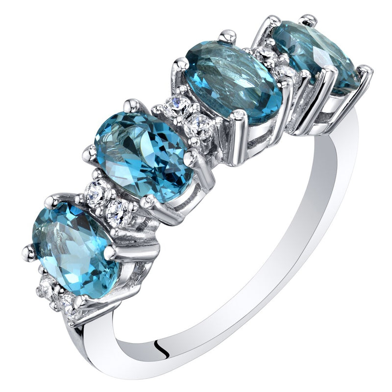London Blue Topaz 4-Stone Anniversary Ring Band Sterling Silver 2.25 Carats Oval Shape