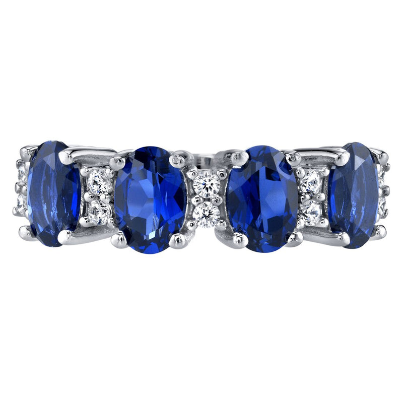 Sterling Silver Oval Cut Created Sapphire Anniversary Ring Band 2 25 Carats Sizes 5 To 9 Sr11958 alternate view and angle