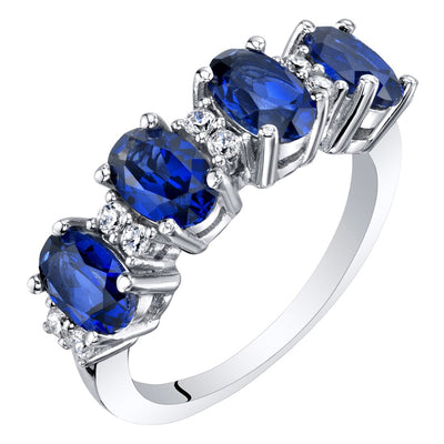 Blue Sapphire 4-Stone Anniversary Ring Band Sterling Silver 2.50 Carats Oval Shape