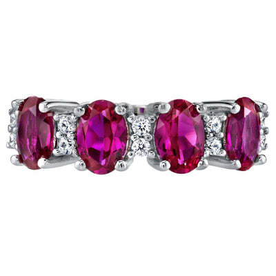 Sterling Silver Oval Cut Created Ruby Anniversary Ring Band 2 Carats Sizes 5 To 9 Sr11960 alternate view and angle