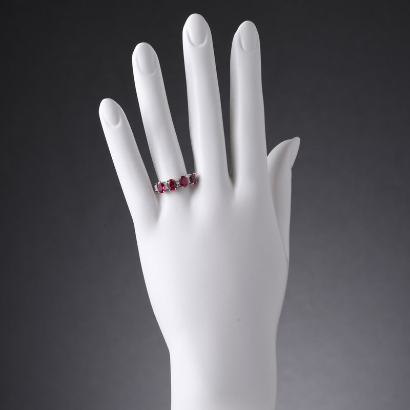 Sterling Silver Oval Cut Created Ruby Anniversary Ring Band 2 Carats Sizes 5 To 9 Sr11960 on a model