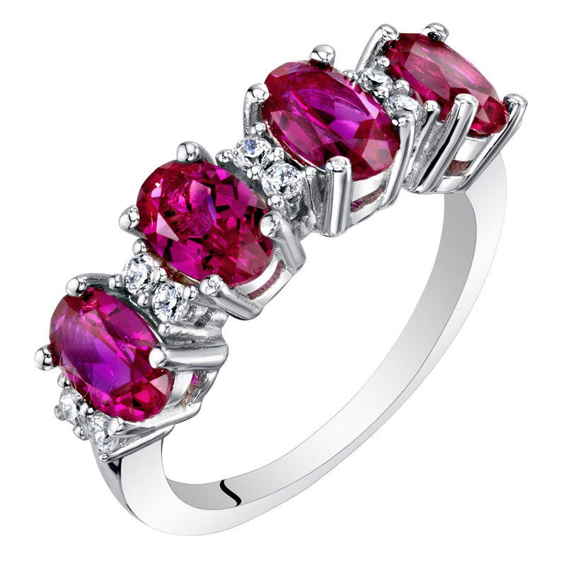 Sterling Silver Oval Cut Created Ruby Anniversary Ring Band 2 Carats Sizes 5 to 9
