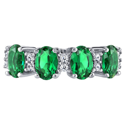 Sterling Silver Oval Cut Simulated Emerald Anniversary Ring Band 2 Carats Sizes 5 To 9 Sr11962 alternate view and angle