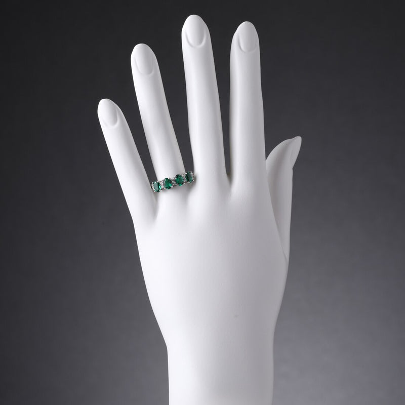 Sterling Silver Oval Cut Simulated Emerald Anniversary Ring Band 2 Carats Sizes 5 To 9 Sr11962 on a model